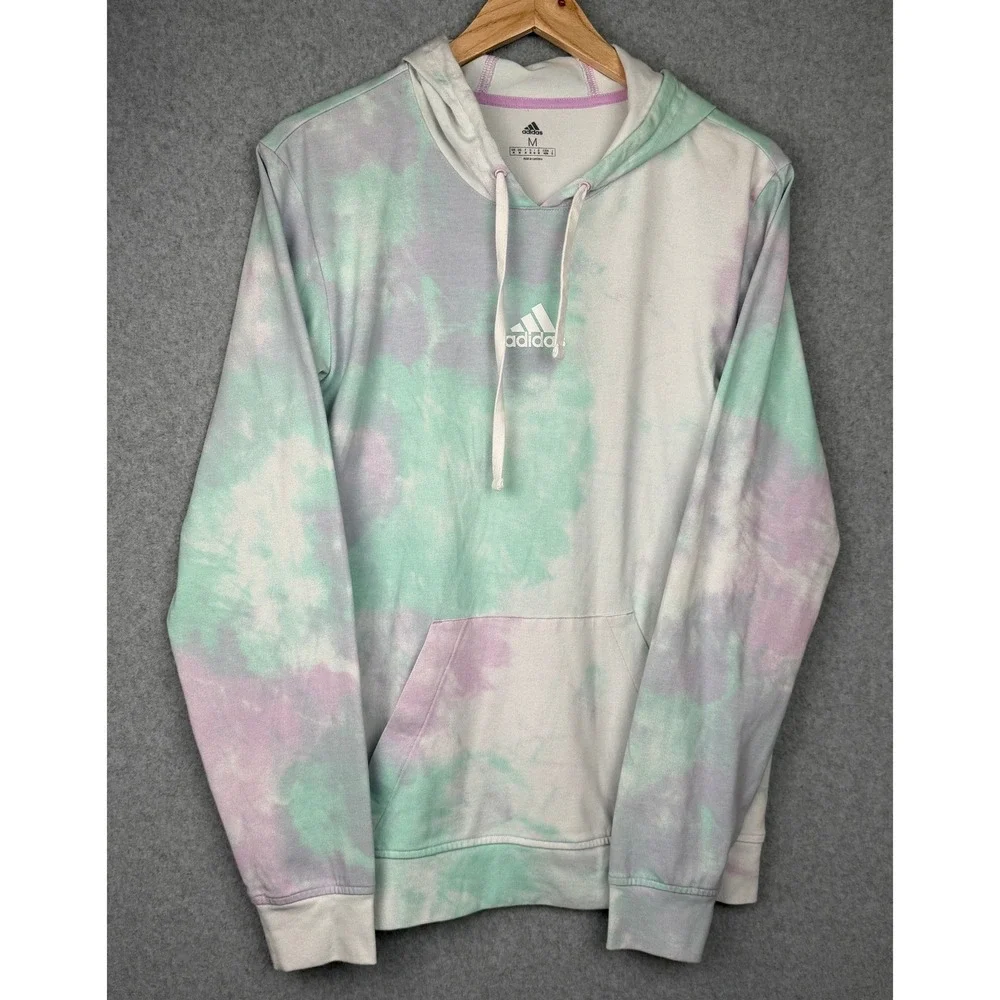 Adidas Tie Dye Pullover Hoodie Size M Mint Green Lavender White Logo (read desc)